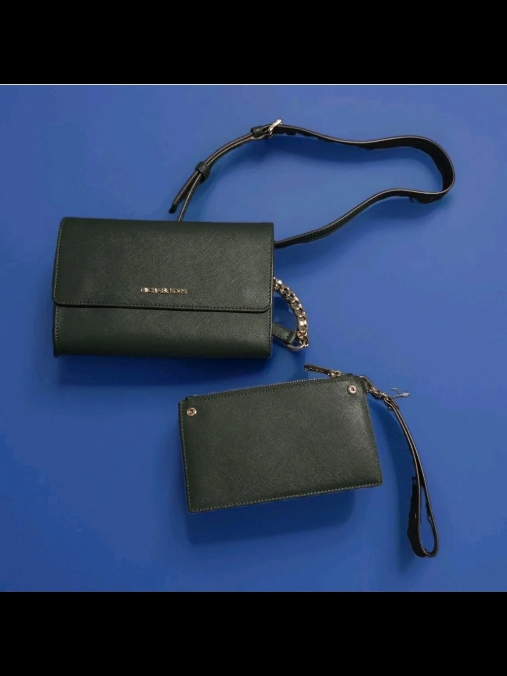 Michael Kors JetSet 3-in-1 crossbody handbag forest green with goldtone hardware